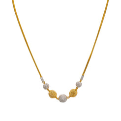 22K Multi Tone Gold Ball Chain W/ Textured Ball Accents & Rounded Gold Strand