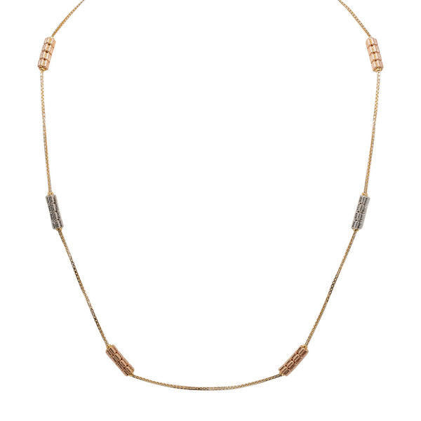 22K Multi Tone Gold Chain W/ Rose & White Gold Detailed Pipe Beads |  22K Multi Tone Gold Chain W/ Rose & White Gold Detailed Pipe Beads for women. This ornate pi...