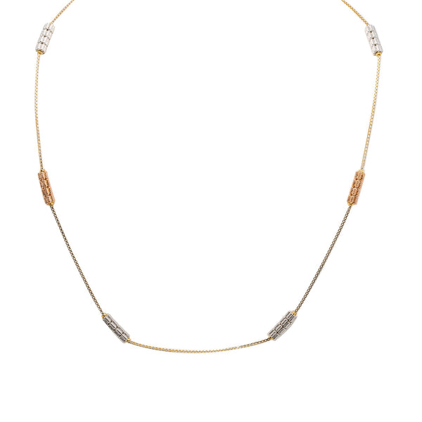 22K Multi Tone Gold Chain W/ White & Rose Gold Detailed Pipe Beads, Size 18.5 |  22K Multi Tone Gold Chain W/ White & Rose Gold Detailed Pipe Beads, Size 18.5 for women. Thi...