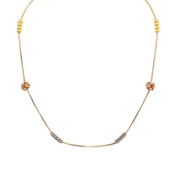 22K Multi Tone Gold Chain W/ Detailed Pipe Beads & Rose Gold Cluster Bead Balls |  22K Multi Tone Gold  Chain W/ Detailed Pipe Beads & Rose Gold Cluster Bead Balls for women. ...