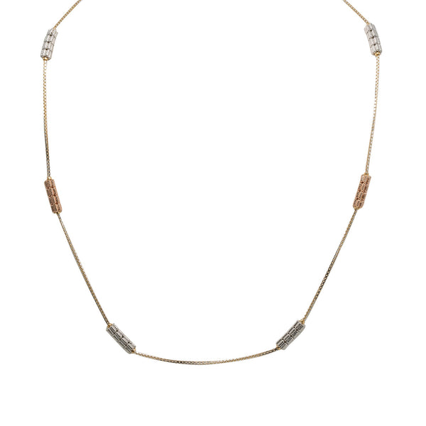 22K Multi Tone Gold Chain W/ White & Rose Gold Detailed Pipe Beads, Size 18 |  22K Multi Tone Gold Chain W/ White & Rose Gold Detailed Pipe Beads, Size 18 for women. This ...