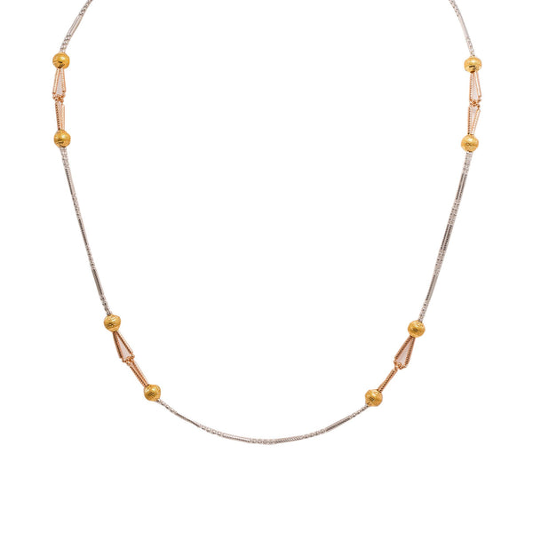 22K Multi Tone Gold Chain W/ Textured Bead Balls & Looped Pipe Beads |  22K Multi Tone Gold Chain W/ Textured Bead Balls & Looped Pipe Beads for women. This beautif...