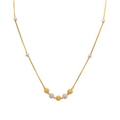 22K Multi Tone Gold Ball Chain W/ White Gold Bead Balls, Focal Ball Accents & Box Link Chain