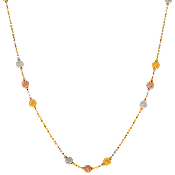 An image of the multi-tone beads on the 22K gold chain from Virani Jewelers. | Add a feminine touch to all of your favorite outfits when you shop our Multi Tone 22K gold neckla...