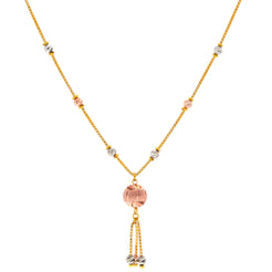 An image of the white, yellow, and rose 22K gold chain with tassel from Virani Jewelers.