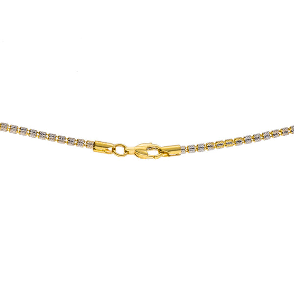 An image of the lobster claw clasp of the 22K gold multi color necklace from Virani Jewelers. | Add color and style to your wardrobe with this unique 22K white, yellow, and rose gold chain from...