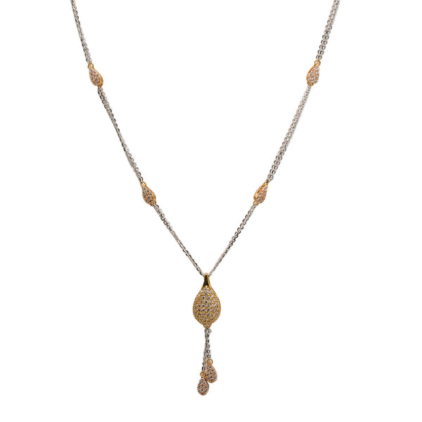 22K Multi Tone Gold Chain Necklace W/ CZ Gemstones & Teardrop Tassel Pendant |  22K Multi Tone Gold Chain Necklace W/ CZ Gemstones & Teardrop Tassel Pendant for women. This...