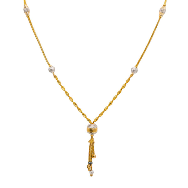 22K Multi Tone Gold Necklace W/ Singapore Chain & Tassel Bead