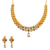 22K Yellow Gold Necklace And Earrings Set W/ Rubies, Emeralds, CZ Stone Jewelry, Pearls & Smooth Gold Balls |  22K Yellow Gold Necklace And Earrings Set W/ Rubies, Emeralds, CZ Stone Jewelry, Pearls & Sm...