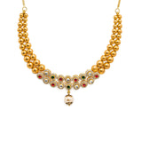 22K Yellow Gold Necklace And Earrings Set W/ Rubies, Emeralds, CZ Stone Jewelry, Pearls & Smooth Gold Balls |  22K Yellow Gold Necklace And Earrings Set W/ Rubies, Emeralds, CZ Stone Jewelry, Pearls & Sm...