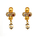 22K Yellow Gold Necklace And Earrings Set W/ Rubies, Emeralds, CZ Stone Jewelry, Pearls & Smooth Gold Balls |  22K Yellow Gold Necklace And Earrings Set W/ Rubies, Emeralds, CZ Stone Jewelry, Pearls & Sm...