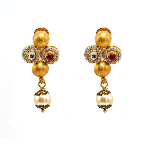 22K Yellow Gold Necklace And Earrings Set W/ Rubies, Emeralds, CZ Stone Jewelry, Pearls & Smooth Gold Balls |  22K Yellow Gold Necklace And Earrings Set W/ Rubies, Emeralds, CZ Stone Jewelry, Pearls & Sm...