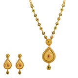 22K Yellow Gold Necklace And Earrings Set W/ Rubies, Emeralds, CZ Gems & Faceted Pear Pendants |  22K Yellow Gold Necklace And Earrings Set W/ Rubies, Emeralds, CZ Gems & Faceted Pear Pendan...