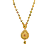 22K Yellow Gold Necklace And Earrings Set W/ Rubies, Emeralds, CZ Gems & Faceted Pear Pendants |  22K Yellow Gold Necklace And Earrings Set W/ Rubies, Emeralds, CZ Gems & Faceted Pear Pendan...