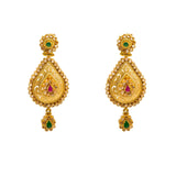 22K Yellow Gold Necklace And Earrings Set W/ Rubies, Emeralds, CZ Gems & Faceted Pear Pendants |  22K Yellow Gold Necklace And Earrings Set W/ Rubies, Emeralds, CZ Gems & Faceted Pear Pendan...