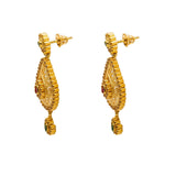 22K Yellow Gold Necklace And Earrings Set W/ Rubies, Emeralds, CZ Gems & Faceted Pear Pendants |  22K Yellow Gold Necklace And Earrings Set W/ Rubies, Emeralds, CZ Gems & Faceted Pear Pendan...