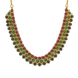 22K Yellow Gold Necklace & Earrings Set W/ Emeralds, Rubies, Black Sapphires & Floral Display |  22K Yellow Gold Necklace & Earrings Set W/ Emeralds, Rubies, Black Sapphires & Floral Di...