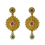 22K Yellow Gold Necklace Set W/ Emeralds, Rubies, CZ Gems & Large Flower Pendants | Enter into every room with statement pieces that speak before you do, such as this exquisite 22K ...