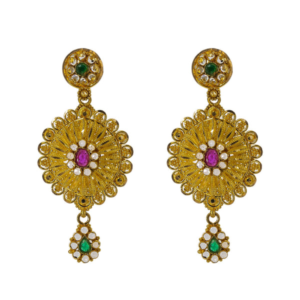 22K Yellow Gold Necklace Set W/ Emeralds, Rubies, CZ Gems & Large Flower Pendants | Enter into every room with statement pieces that speak before you do, such as this exquisite 22K ...