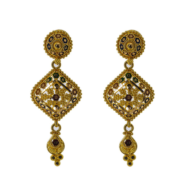 22K Yellow Gold Meenakari Necklace Set W/ Beaded Filigree & Rhombus Pendants | Enter into every room with statement pieces that speak before you do, such as this exquisite 22K ...