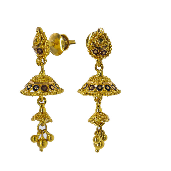 22K Yellow Gold Meenakari Necklace Set W/ Beaded Filigree & Jhumki Earrings | Enter into every room with statement pieces that speak before you do, such as this exquisite 22K ...