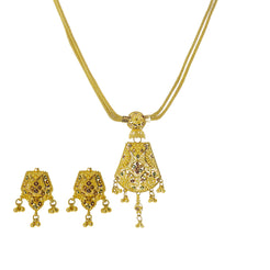 22K Yellow Gold Meenakari Necklace Set W/ Wheat Chains & Abstract Pendants