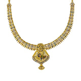 22K Yellow Gold Meenakari Necklace Set W/ Abstract Peacock Pendants | Enter into every room with statement pieces that speak before you do, such as this exquisite 22K ...