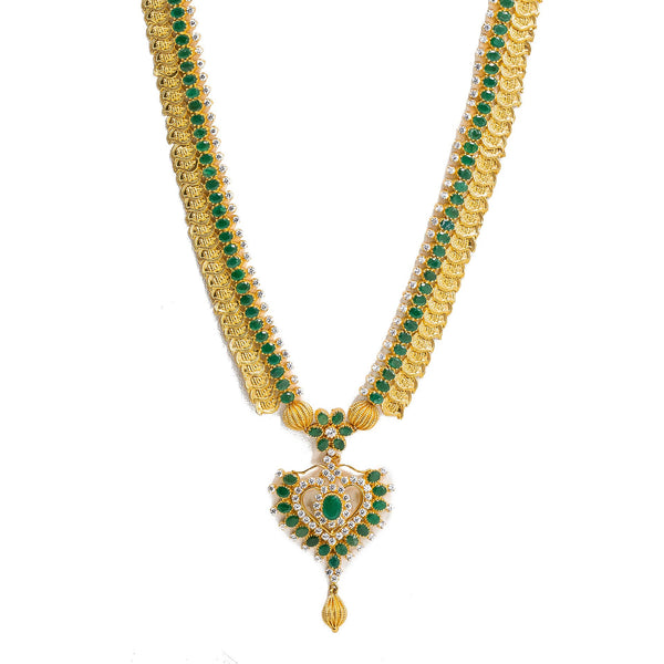22K Yellow Gold Necklace & Earrings Set W/ Emeralds, CZ Gems & Large Heart Pendants |  22K Yellow Gold Necklace & Earrings Set W/ Emeralds, CZ Gems & Large Heart Pendants for ...