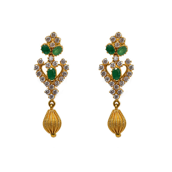 22K Yellow Gold Necklace & Earrings Set W/ Emeralds, CZ Gems & Large Heart Pendants |  22K Yellow Gold Necklace & Earrings Set W/ Emeralds, CZ Gems & Large Heart Pendants for ...