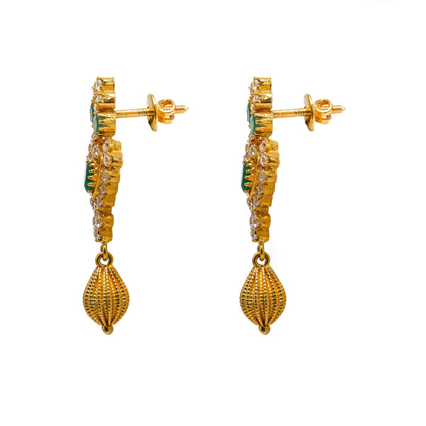 22K Yellow Gold Necklace & Earrings Set W/ Emeralds, CZ Gems & Large Heart Pendants |  22K Yellow Gold Necklace & Earrings Set W/ Emeralds, CZ Gems & Large Heart Pendants for ...