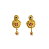 22K Yellow Gold Necklace & Earrings Set W/ Rubies, Emeralds & CZ on Ornate Charm Necklace |  22K Yellow Gold Necklace & Earrings Set W/ Rubies, Emeralds & CZ on Ornate Charm Necklac...