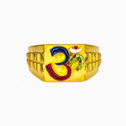 22K Yellow Gold Om Ring for Men W/ Colorful Enamel Design