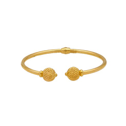 22K Yellow Gold Open Bangle W/ Facing Ball Accents