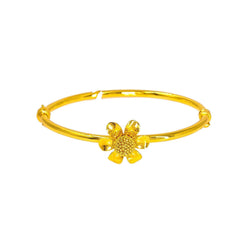 22K Yellow Gold Bangle W/ Large Faceted Flower & Openable Hinge