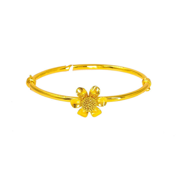 22K Yellow Gold Bangle W/ Large Faceted Flower & Openable Hinge | 22K Yellow Gold Bangle W/ Large Faceted Flower & Openable Hinge for women. This radiant piece...