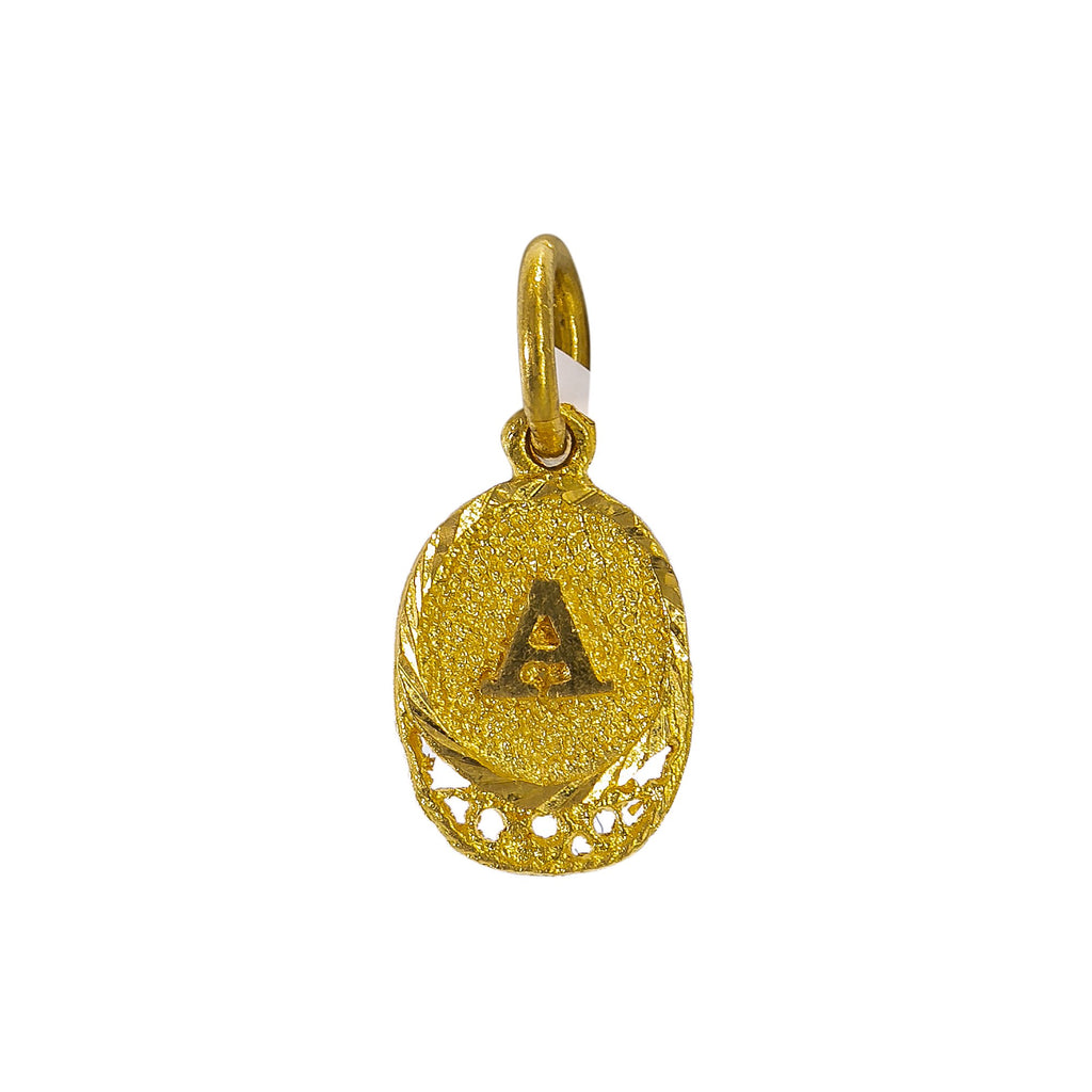 22K Yellow Gold Oval Pendant W/ Letter "A" | Transform your simple gold chain with personal and meaningful touches of gold such as this 22K ye...