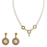 22K Yellow Gold Pearl Necklace & Earrings Set W/ Pearls, CZ Gems & Round Eyelet Accents |  22K Yellow Gold Pearl Necklace & Earrings Set W/ Pearls, CZ Gems & Round Eyelet Accents ...