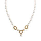 22K Yellow Gold Pearl Necklace & Earrings Set W/ Pearls, CZ Gems & Round Eyelet Accents |  22K Yellow Gold Pearl Necklace & Earrings Set W/ Pearls, CZ Gems & Round Eyelet Accents ...
