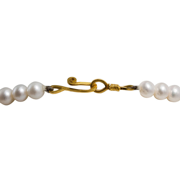 22K Yellow Gold Pearl Necklace & Earrings Set W/ Pearls, CZ Gems & Round Eyelet Accents |  22K Yellow Gold Pearl Necklace & Earrings Set W/ Pearls, CZ Gems & Round Eyelet Accents ...