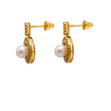 22K Yellow Gold Pearl Necklace & Earrings Set W/ Pearls, CZ Gems & Round Eyelet Accents |  22K Yellow Gold Pearl Necklace & Earrings Set W/ Pearls, CZ Gems & Round Eyelet Accents ...