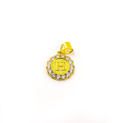 22K Yellow Gold Pendant W/ Engraved Initial "H" on Precious CZ Encrusted Frame
