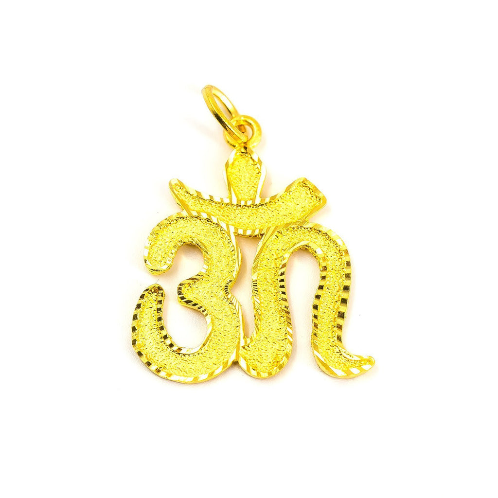 22K Yellow Gold "Om" Pendant W/ Artisanal Bold Script Font, 25 mm |  22K Yellow Gold Pendant W/ Artisan Om Symbol in Bold Script Font, 25 mm. This textured piece fea...