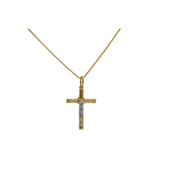 22K Multi Tone Gold Cross Pendant W/ White Gold Crucified Christ