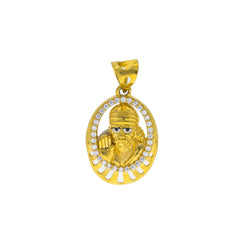 22K Yellow Gold Sai Baba Pendant W/ CZ Gemstone Frame