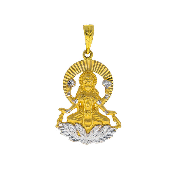 22K Multi Tone Gold Laxmi Pendant W/  Ribbed Halo | 


Explore the beauty of religious symbols with this fine 22K multi tone gold haloed Laxmi pendan...