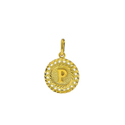 22K Yellow Gold Initial 'P' Pendant W/ Round Frame