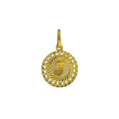 22K Yellow Gold Intial 'J' Pendant W/ Round Frame