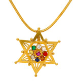 22K Gold Colorful Satkona Pendant | 
Our 22K Gold Colorful Satkona Pendant is just what you need to spruce up your basic gold chain. ...