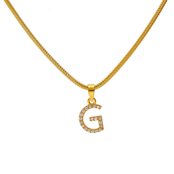 22K Yellow Gold and CZ Stone Letter "G" Pendant | 
Complete your basic gold chain by adding this beautiful indian gold and cz stone pendant. The 22...