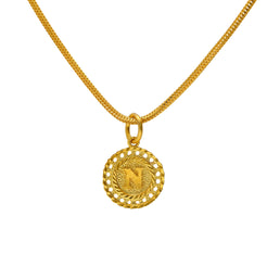 22K Yellow Gold Perforated Round "N" Pendant
